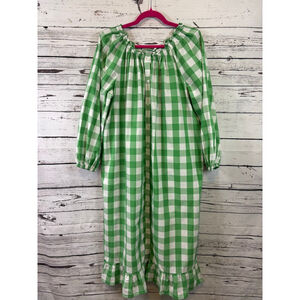 Women's WHO WHAT WEAR Long Sleeve Dress L Green White Gingham